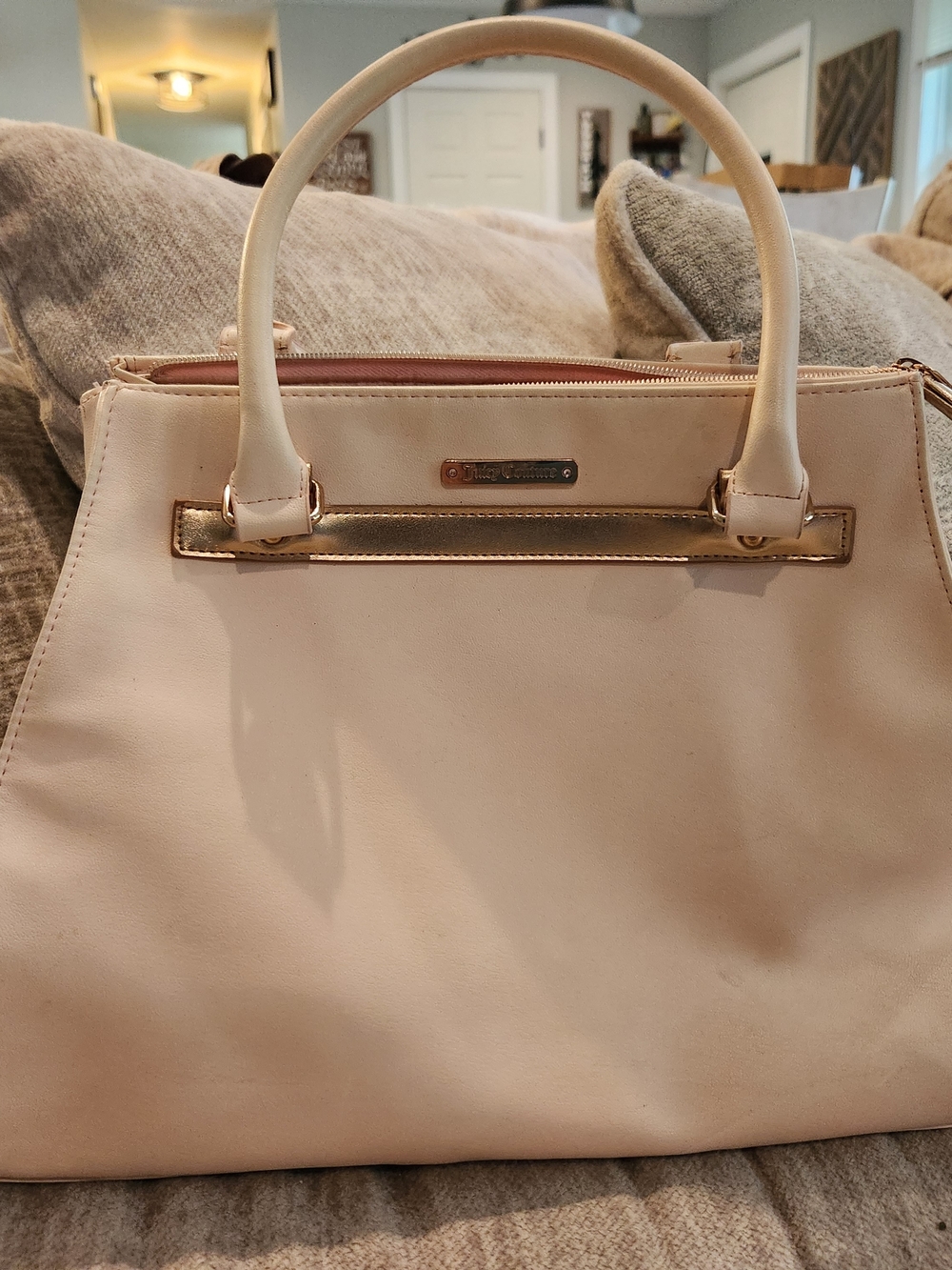 Juicy Couture Light Pink Tote Bag Purse Rose Gold Metallic Accen Satchel Handbag